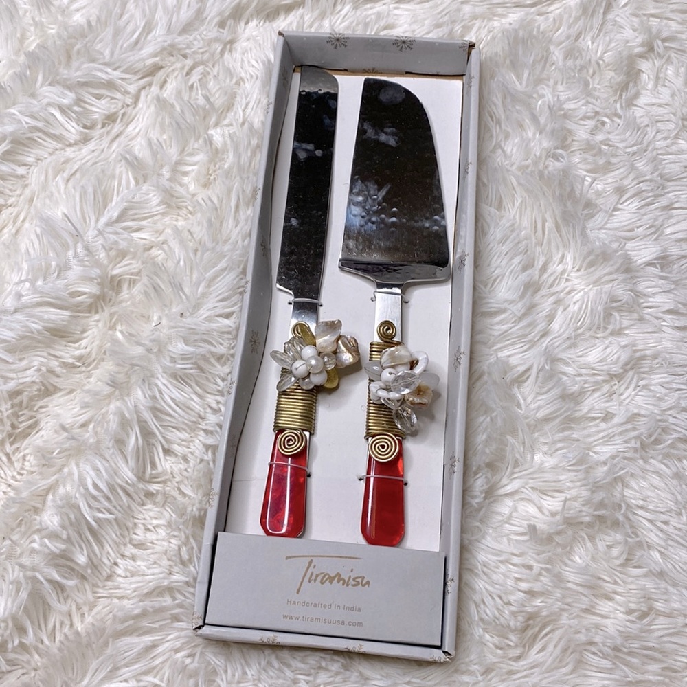 Tiramisu Red Jewel Stone Encrusted 2-Piece Serving Piece Set